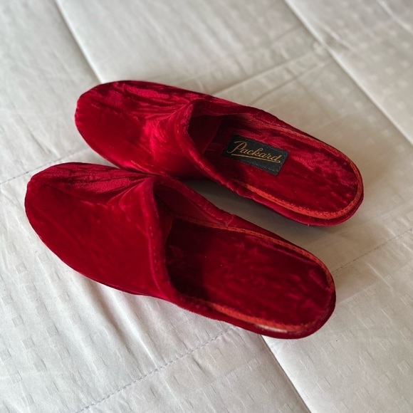 Vintage Red Velvet Velour Packard Wedge Slippers Size 5 - Picture 5 of 16